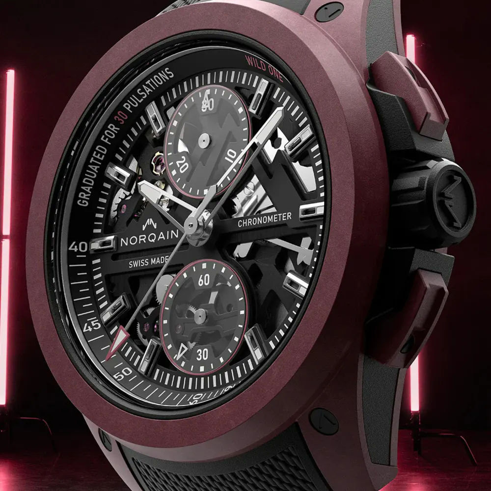 NORQAIN Wild ONE Skeleton Chrono Burgundy Limited Edition 42mm in Black, additional product view 2