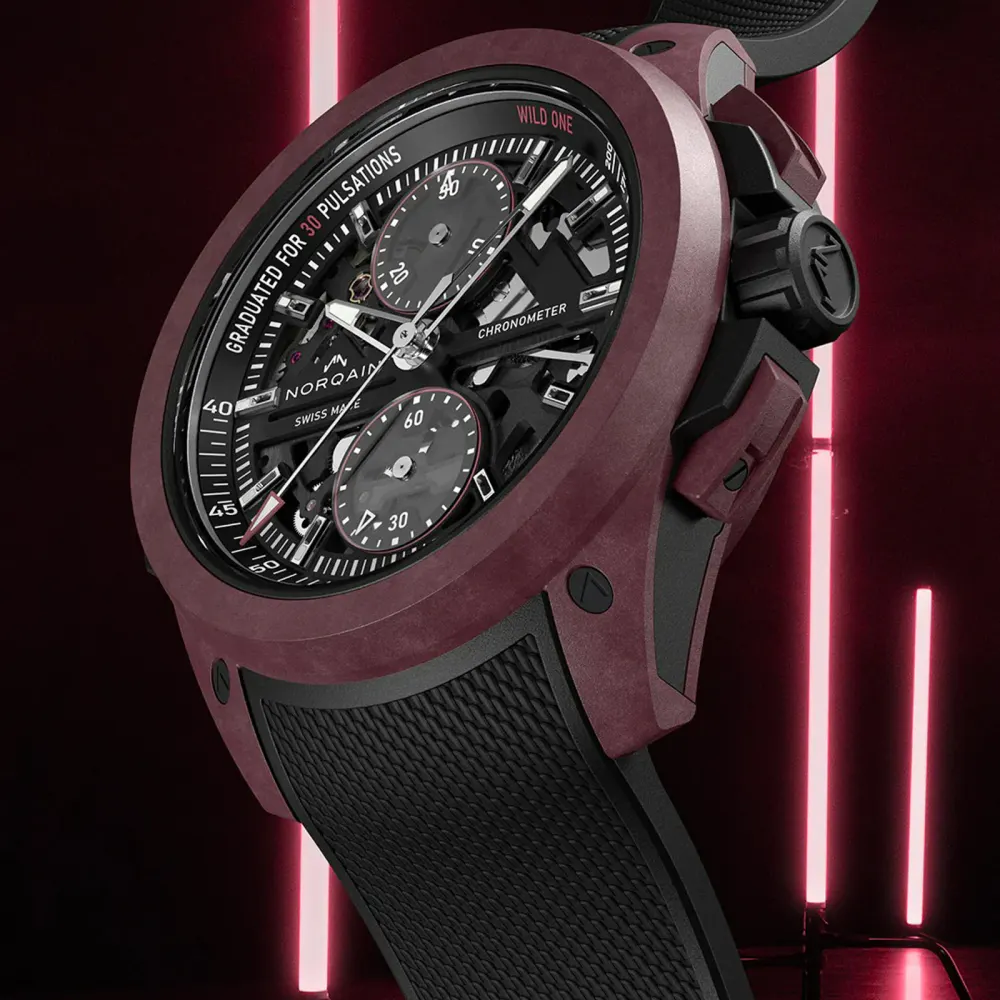 NORQAIN Wild ONE Skeleton Chrono Burgundy Limited Edition 42mm in Black, additional product view 3