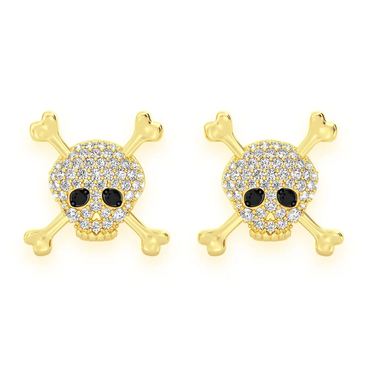 For Him Skull & Crossbones Diamond Studs in Yellow Gold – Earring