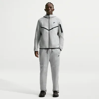 Nike Tech Men's Open-Hem Fleece Trousers - Dark Grey Heather/Black