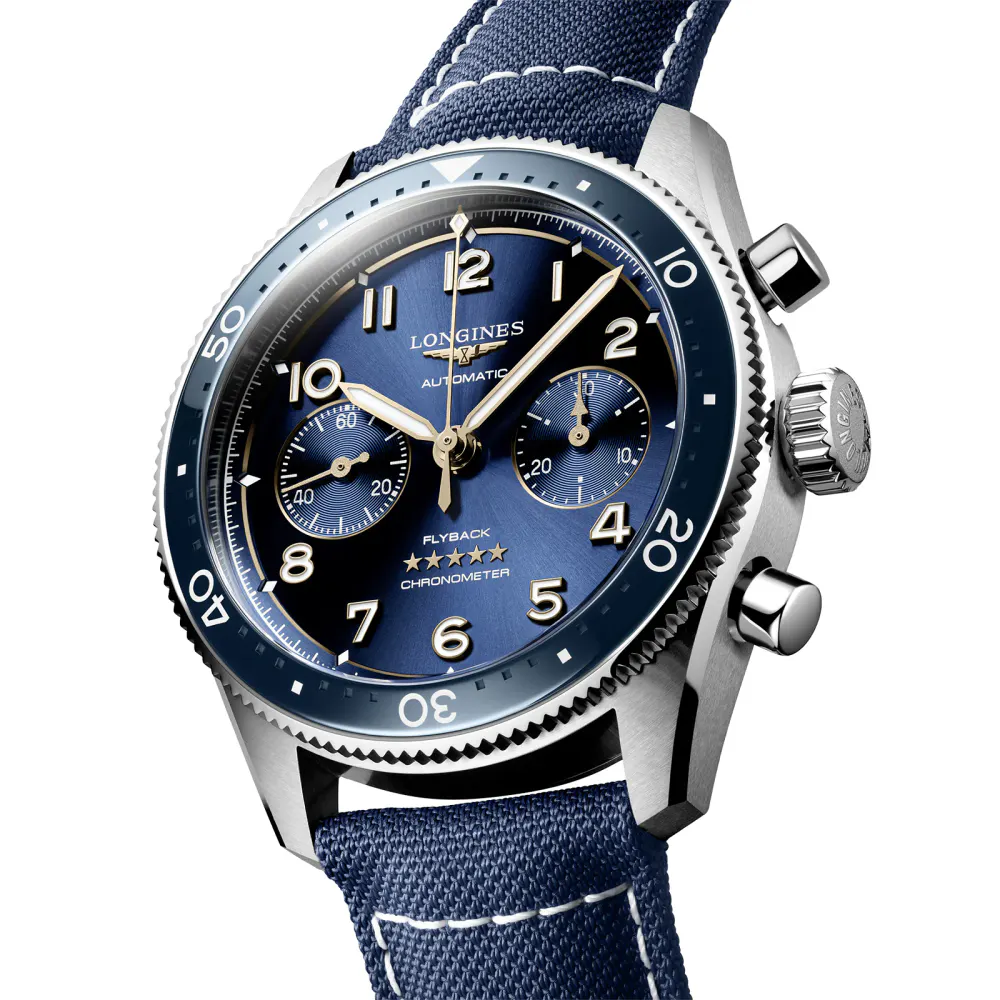 Longines Spirit Flyback 42mm Steel Blue Fabric Strap Blue Sunray Dial detail 2