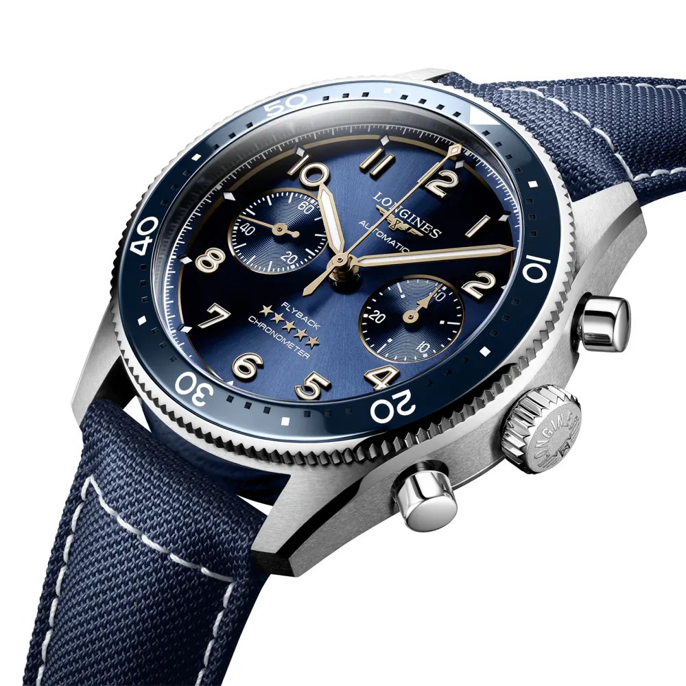 Longines Spirit Flyback 42mm Steel Blue Fabric Strap Blue Sunray Dial detail 3