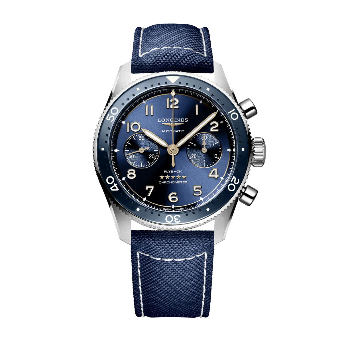 Longines Spirit Flyback 42mm Steel Blue Fabric Strap Blue Sunray Dial
