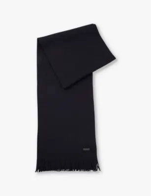 BOSS Raschel-knit logo-embroidered wool scarf - DARK BLUE detail 2