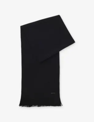 BOSS Raschel-knit logo-embroidered wool scarf - DARK BLUE