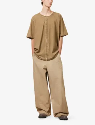 UMA WANG Seam-Detail Relaxed-Fit Stretch-Cotton T-Shirt in TAN, additional product view 2