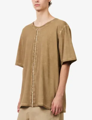 UMA WANG Seam-Detail Relaxed-Fit Stretch-Cotton T-Shirt in TAN, additional product view 3