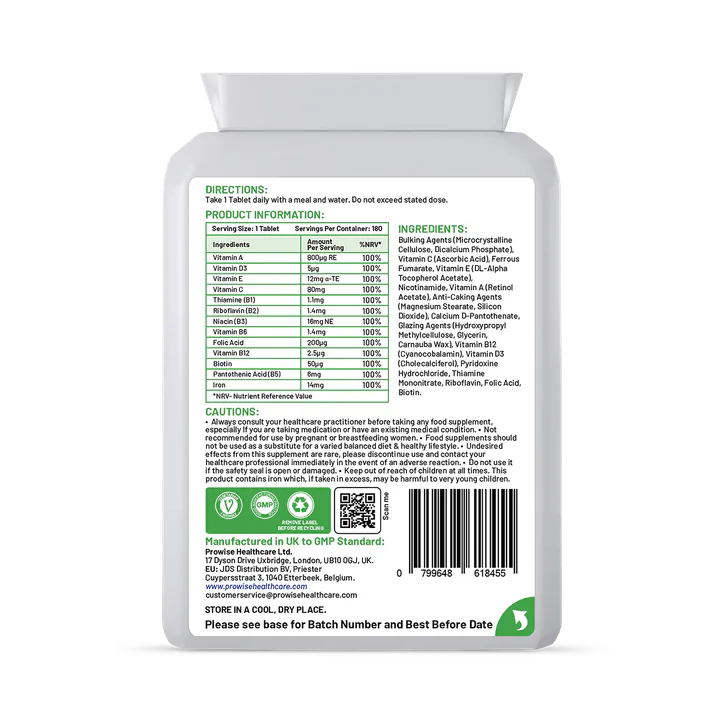 Prowise Healthcare Multivitamin & Iron 180 Tablets (6 Months Dose) Immune Support, additional product view 2
