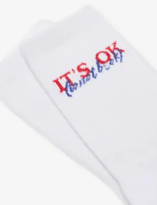 NOT BORING It's OK Ribbed Cotton Socks in WHITE BLUE, additional product view 2