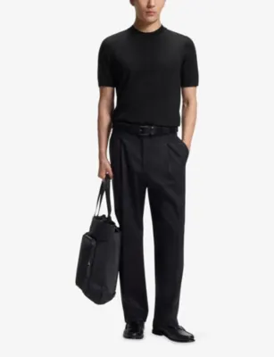 BOSS Short-Sleeved Knitted Wool T-Shirt in BLACK, additional product view 2