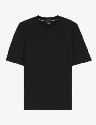 BOSS Short-Sleeved Knitted Wool T-Shirt in BLACK – Mens | Tops & t-shirts | T-Shirts | Plain T-Shirts