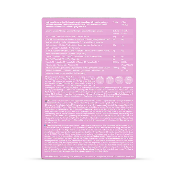 Zooki Liposomal Vitamin D3 + K2 3,000iu Mixed Berry 14 Sachets, additional product view 2