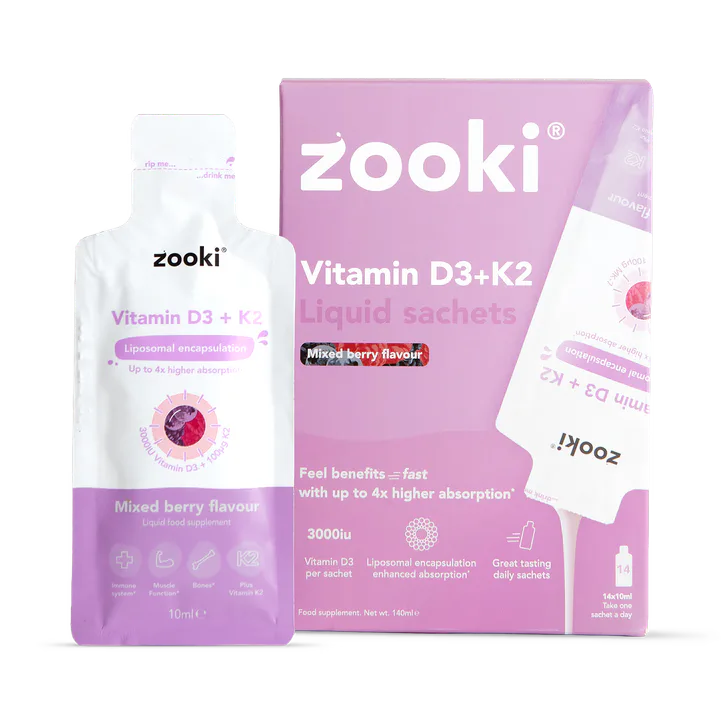 Zooki Liposomal Vitamin D3 + K2 3,000iu Mixed Berry 14 Sachets