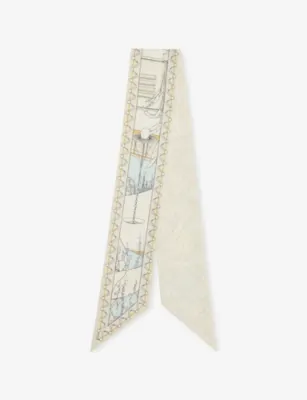 TORY BURCH The Pool Graphic-Print Silk-Twill Ribbon Scarf in The Pool Beige – Mens | Keyrings