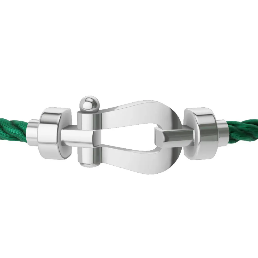 FRED Force 10 18ct White Gold Buckle & Emerald Green Cable Medium Model - Size 14 detail 2