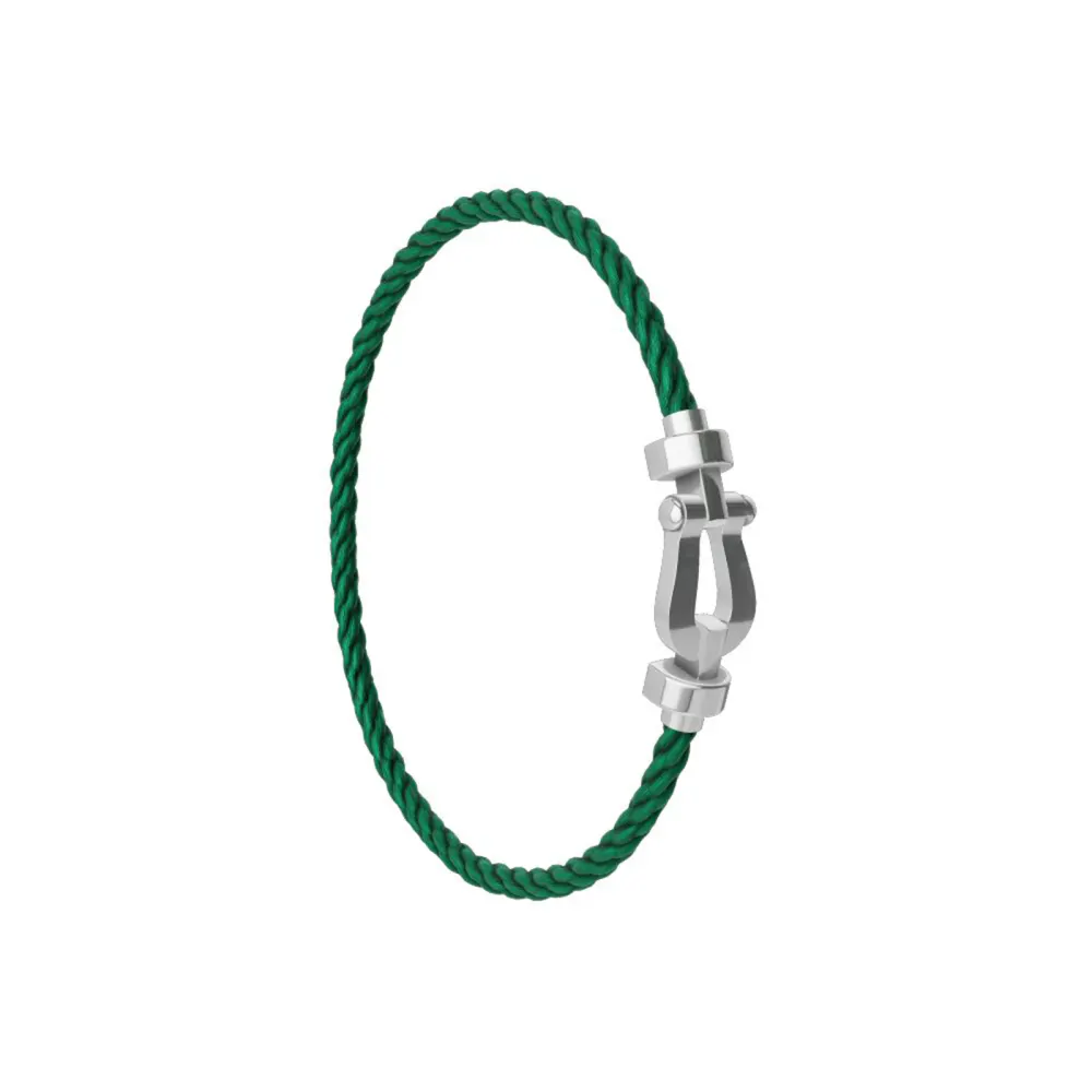FRED Force 10 18ct White Gold Buckle & Emerald Green Cable Medium Model - Size 14 detail 3