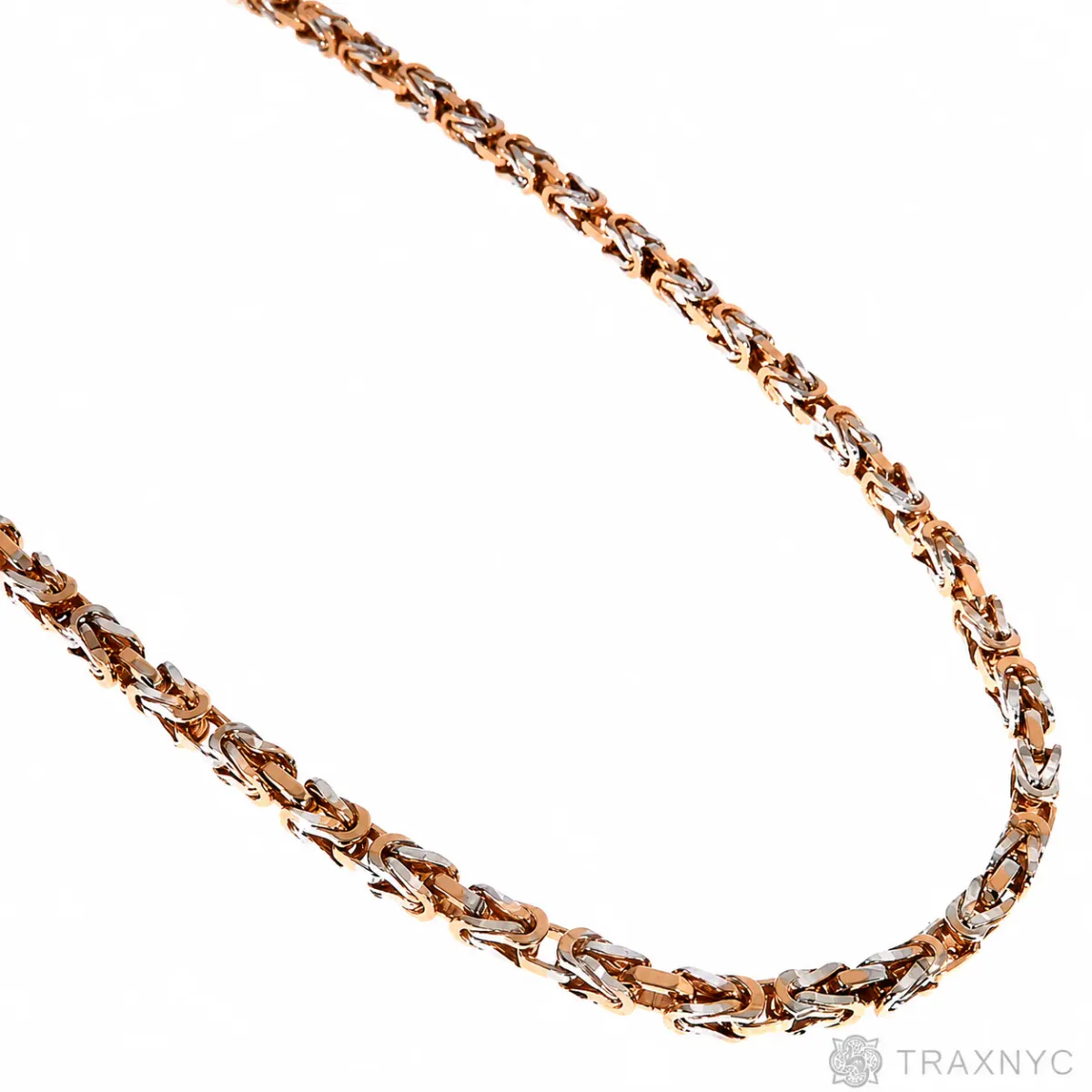 JALGAS - ASTOURIAN 14K Rose Gold Solid Byzantine Chain with White Diamond Cuts 30 Inches 3.8mm 68013 in White – Chain