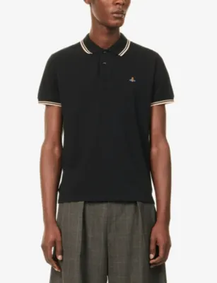 VIVIENNE WESTWOOD Classic-Collar Knitted Cotton Polo T-Shirt detail 3