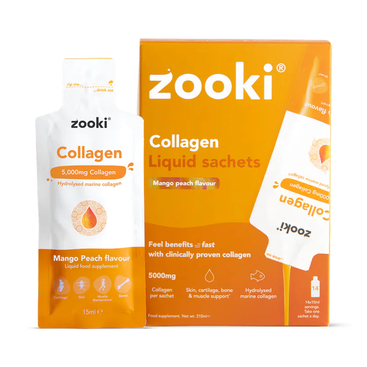 Zooki Marine Collagen 5,000mg, Mango Peach Flavour - 14x15ml Liquid Sachets
