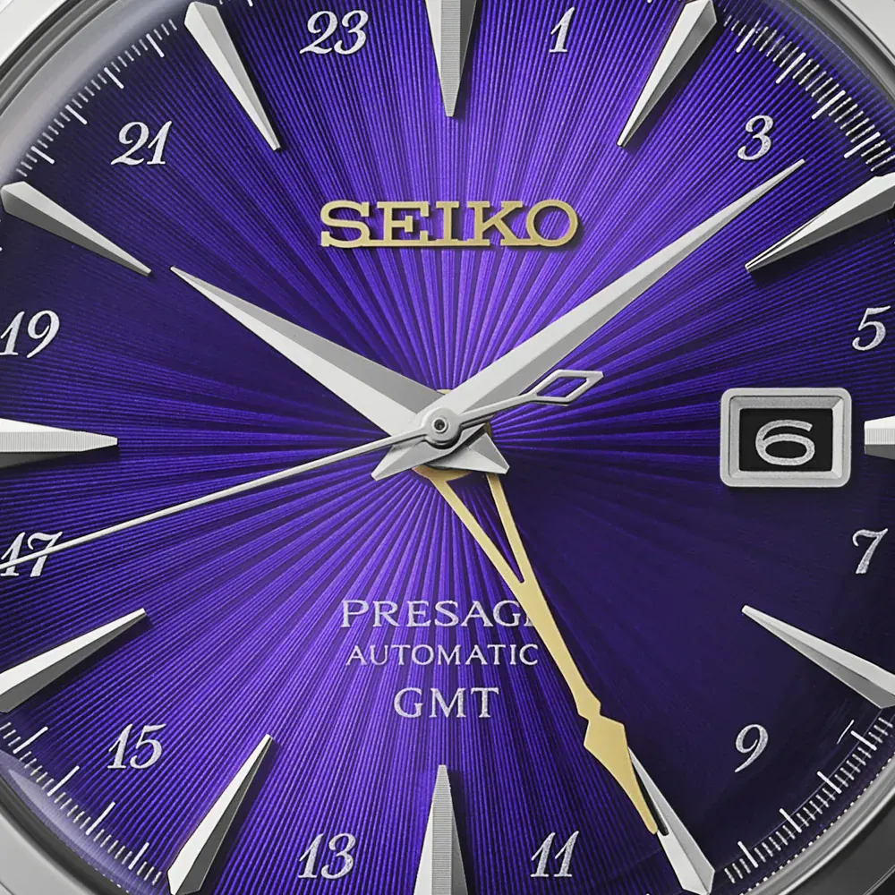 Seiko Presage Presage Cocktail Time 145th Anniversary GMT Limited Edition 40.5mm Mens Watch Edo Purple detail 2