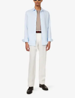 EMPORIO ARMANI Straight-Leg Mid-Rise Linen Trousers detail 2