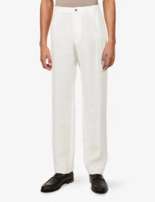 EMPORIO ARMANI Straight-Leg Mid-Rise Linen Trousers detail 3