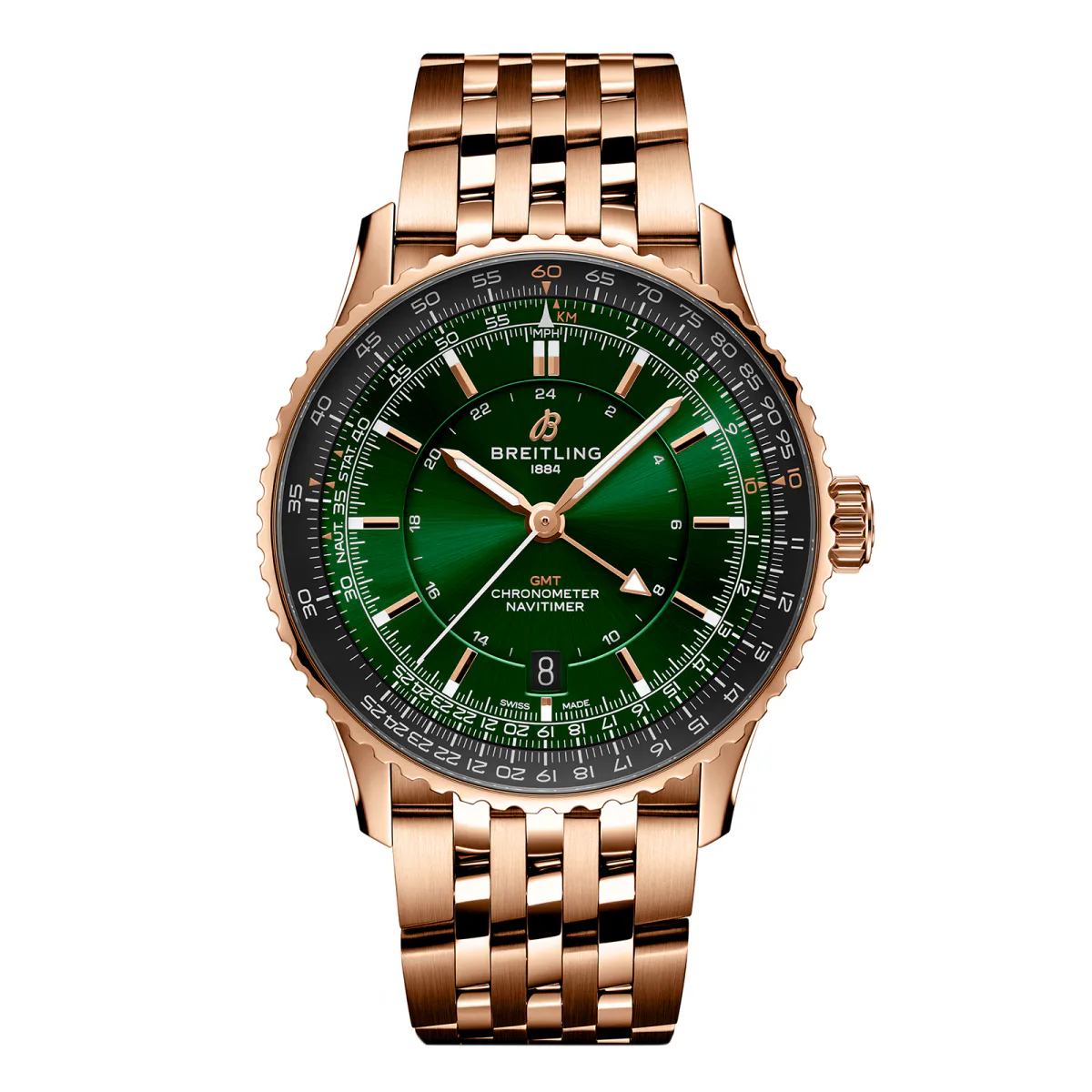 Breitling Navitimer Automatic GMT 41mm Mens Watch Green Stainless Steel
