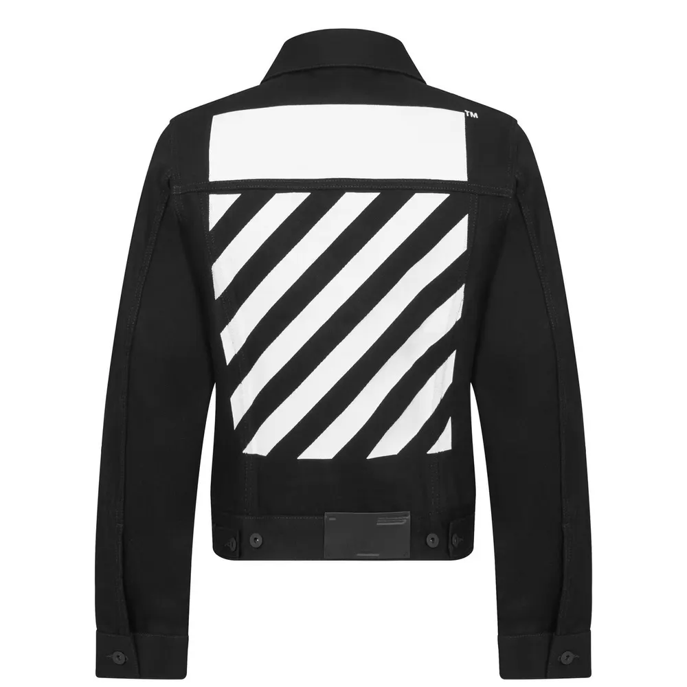 Off White Men's Tab Cotton Long Sleeve Diagonal Print Denim Jacket detail 2