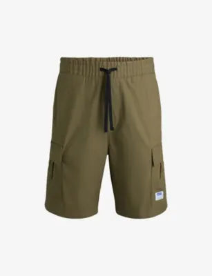 HUGO Logo-badge elasticated-waist cotton shorts