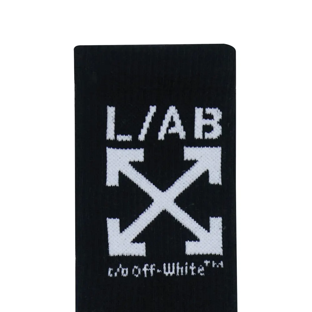 L AB Off White Men's Arrow Mid-Calf Cotton Crew Socks detail 3