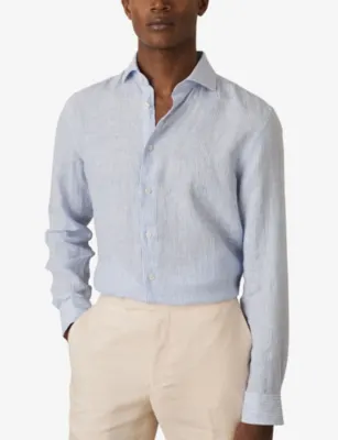 REISS Ruban Cutaway-Collar Stripe Linen Shirt detail 3