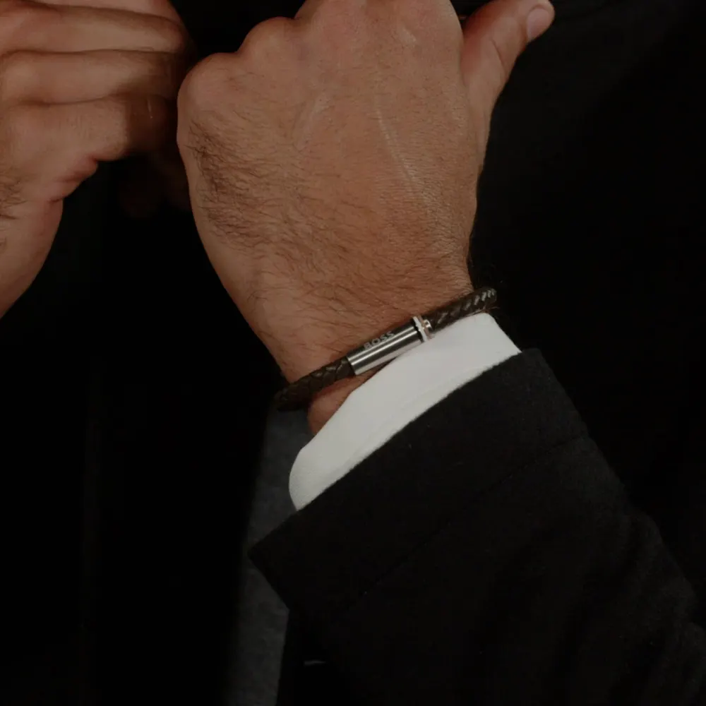 BOSS Gents BOSS Brown Braided Leather Bracelet detail 2