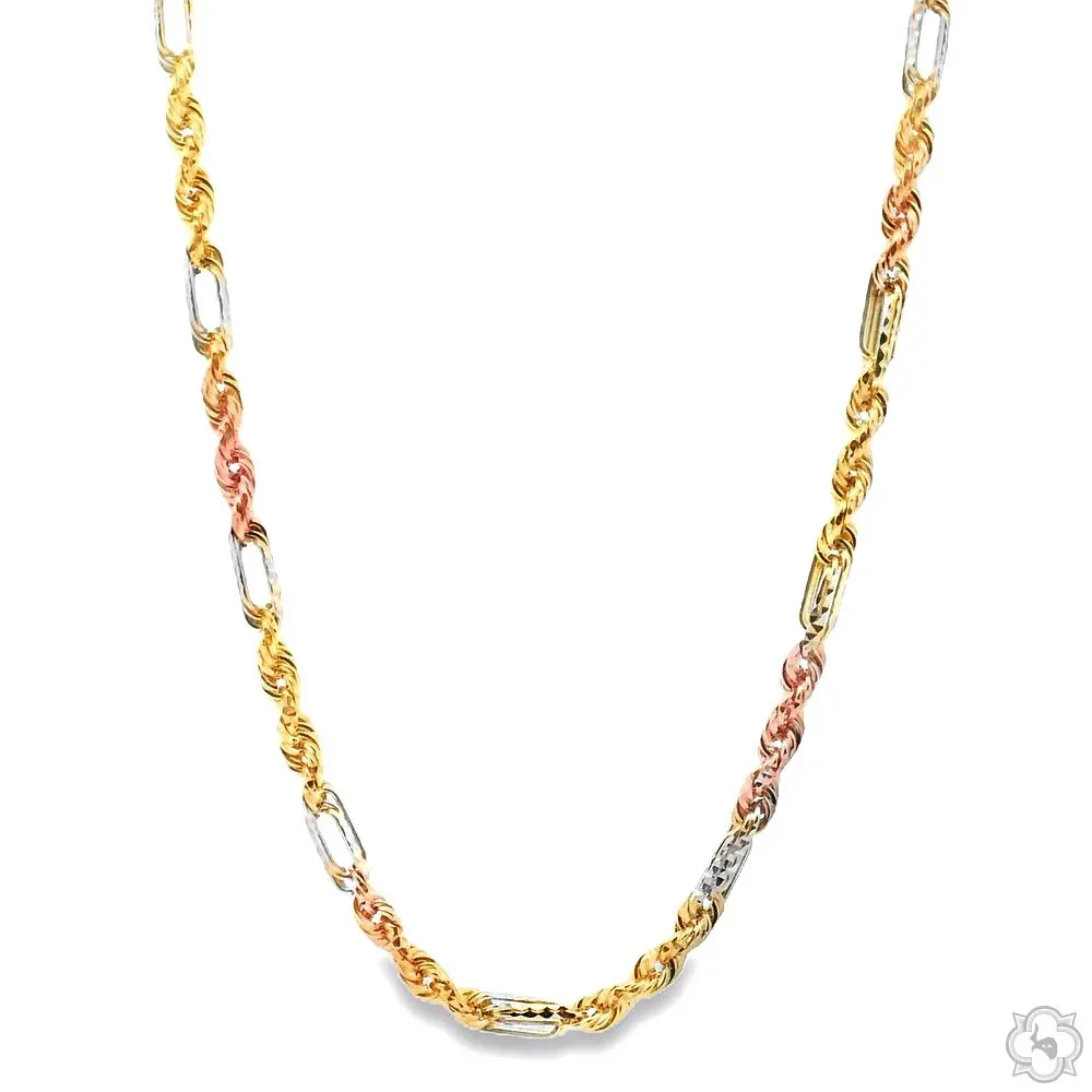 JALGAS - AMERICAS GOLD 14K Three Tone Gold Solid Figarope Chain 3mm 70300 in 16 Inches – Chain