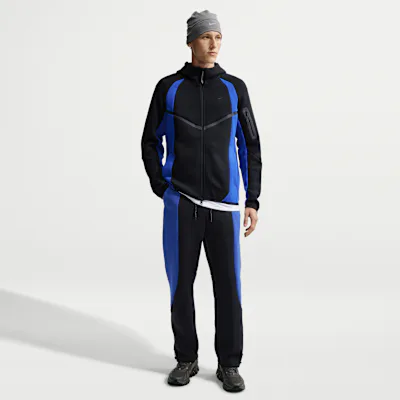 Nike Tech Men's Colour-Block Open-Hem Fleece Trousers - Black/Old Royal/Black