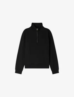 SANDRO Funnel-Neck Half-Zip Cotton Sweatshirt - CAPPUCINO