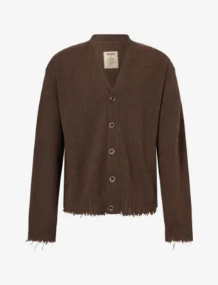 UMA WANG V-Neck Raw-Edge Cashmere Cardigan in BROWN – Mens | Knitwear | Cardigans