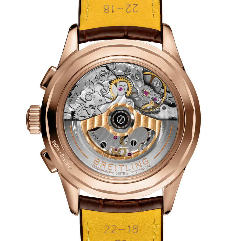 Breitling Premier B25 Datora 42 18k Red Gold Leather Strap Watch detail 2