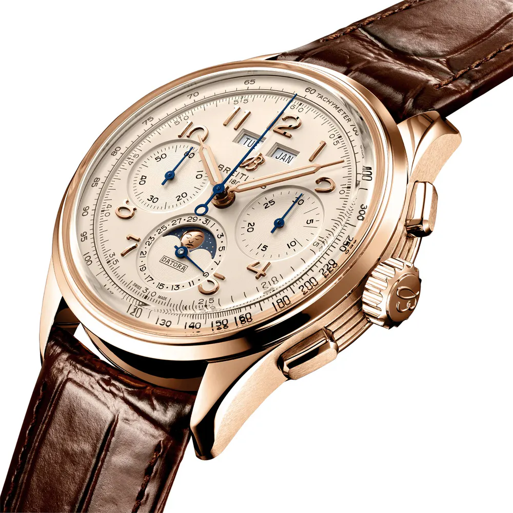 Breitling Premier B25 Datora 42 18k Red Gold Leather Strap Watch detail 3