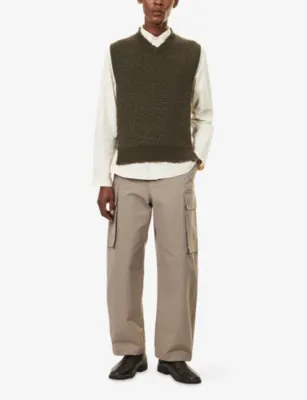 CRAIG GREEN Blanket V-Neck Merino-Wool and Cotton-Blend Vest in KHAKI, additional product view 2