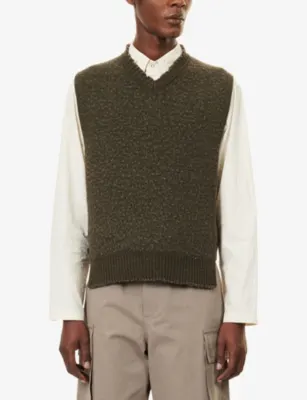 CRAIG GREEN Blanket V-Neck Merino-Wool and Cotton-Blend Vest in KHAKI, additional product view 3