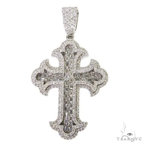 RINA - For Him CUSTOM CVD 2 Row Emerald Cut Diamond Cross Pendant 68616 in Rose Gold – Pendant