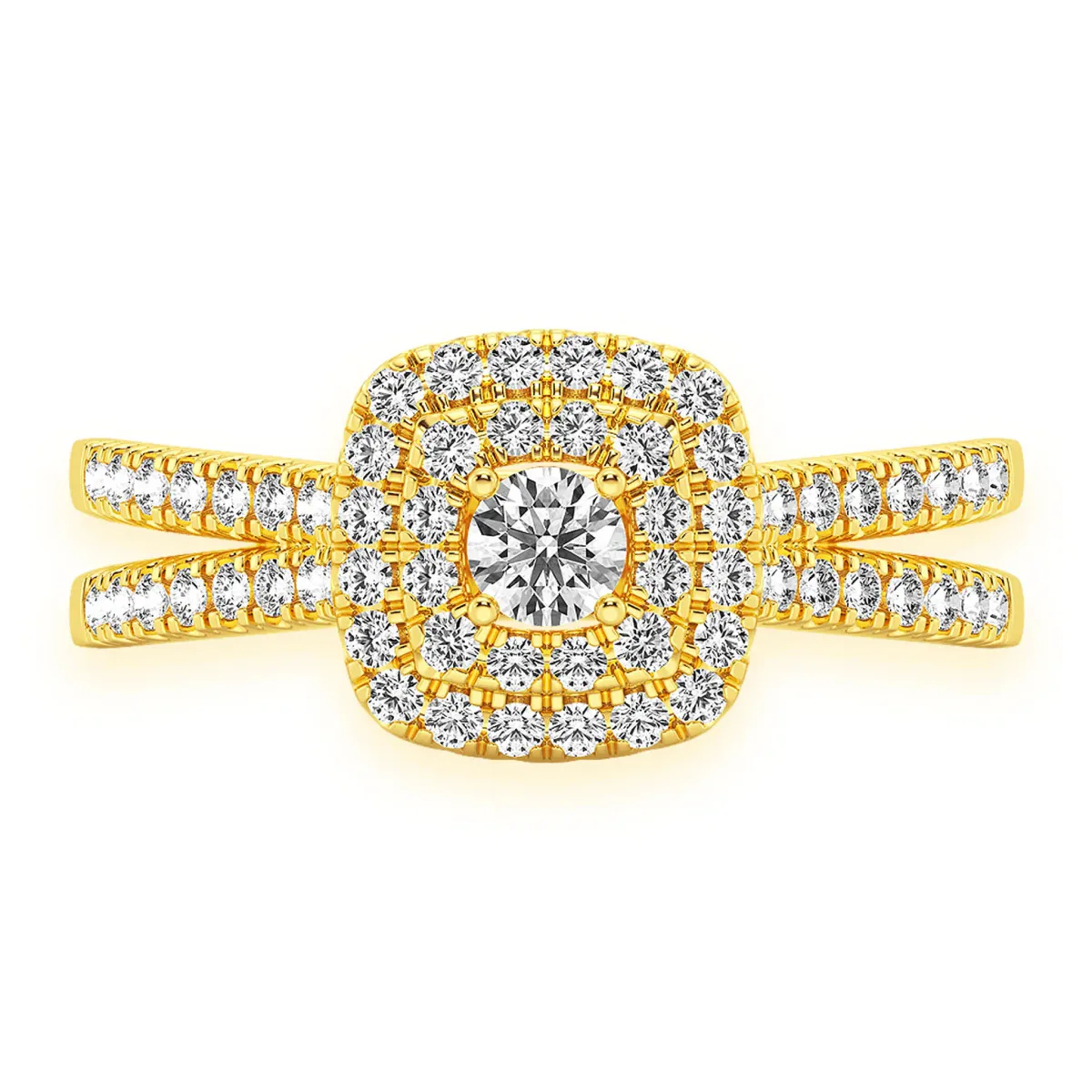 For Him Three Layer Square Double Halo Engagement Ring in Yellow Gold / VS / Natural Diamond – Ring
