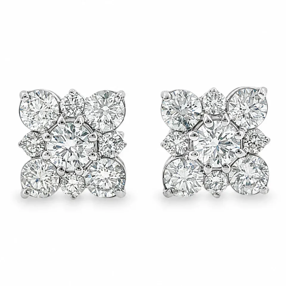 MARYAM - CORE Diamond Cluster Square Studs 70739 in White Gold – Earrings