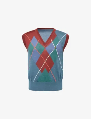 VIVIENNE WESTWOOD Argyle Logo-Embroidered Wool-Blend Vest