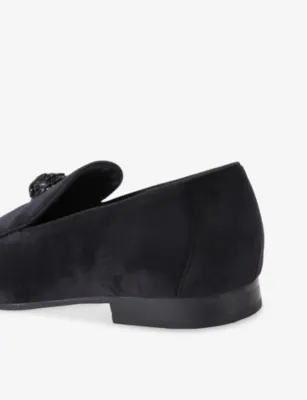 KURT GEIGER LONDON Hugh Eagle-Embellished Velvet Loafers - EUR 44 / 10 UK MEN in BLACK, additional product view 3