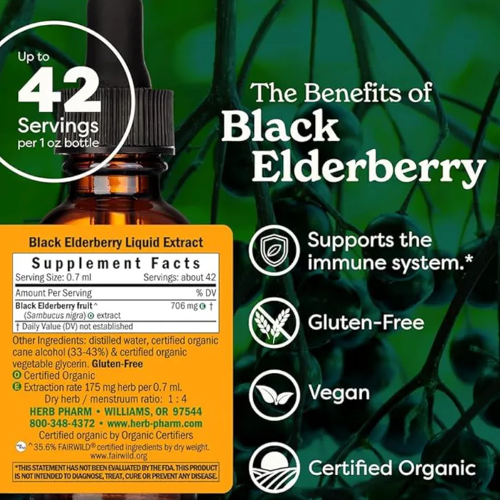 Herb Pharm Black Elderberry, Alcohol-Free 30ml Organic detail 3