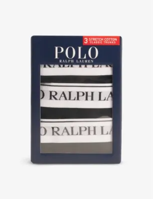 POLO RALPH LAUREN Logo-waistband classic-fit pack of three stretch-cotton trunks