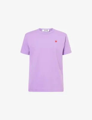 COMME DES GARCONS PLAY Small Heart-Embroidered Cotton T-Shirt - PURPLE detail 3