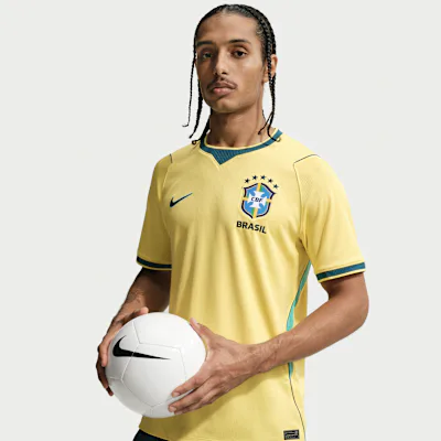Jordan Brazil National Team 2026 Stadium Home Men's Nike Dri-FIT Football Shirt - Canary/Light Menta/Geode Teal