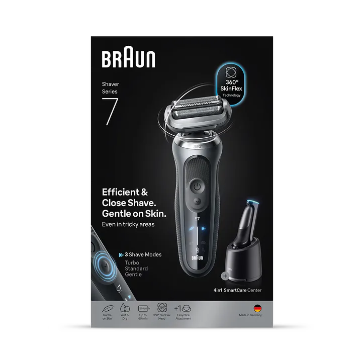 BRAUN Series 7 Electric Shaver, SmartCare Center, +1 Attachment, 72-G7200CC, Grey